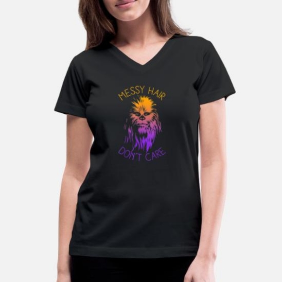 Star Wars Chewbacca Messy Hair Don't Care Ombre Black Graphic Tee,purple,yellow, - Picture 7 of 7